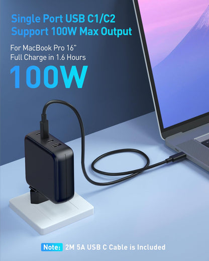 SATURNDOCK 100W USB-C Ladegerät, 4-Port Schnellladegerät mit 2 m Kabel