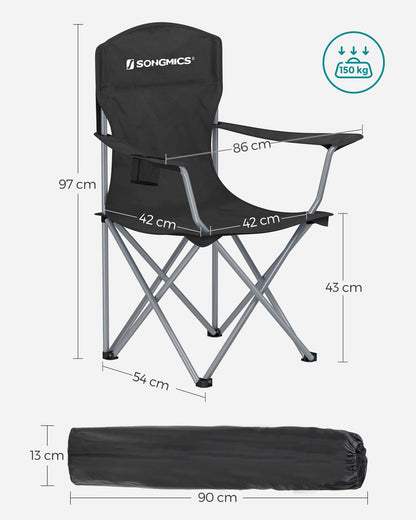 SONGMICS Campingstuhl 2er Set, klappbarer Angelstuhl, 150 kg, schwarz