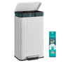 SONGMICS Tretmülleimer Küche 50 L, Stahl, Softclose, wolkenweiss – mit Pedal und geriffelter Oberfläche