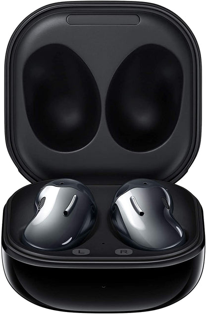 Samsung Galaxy Buds Live Kabellose Bluetooth ANC Kopfhörer - Schwarz, bohnenförmige, schwarze Buds zur Soundwiedergabe.