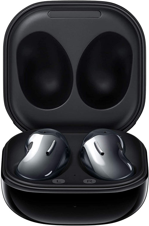 Samsung Galaxy Buds Live Kabellose Bluetooth ANC Kopfhörer - Schwarz, bohnenförmige, schwarze Buds zur Soundwiedergabe.
