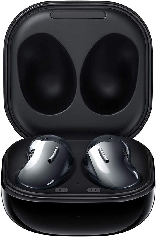 Samsung Galaxy Buds Live Kabellose Bluetooth ANC Kopfhörer - Schwarz, bohnenförmige, schwarze Buds zur Soundwiedergabe.