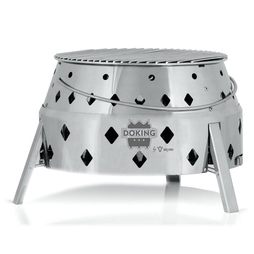 BBQ-Toro DOKING Dutch Oven Grill - faltbar Ø 34 cm. Runder, schwarzer Klappgrill. Zum Positionieren eines Dutch Ovens über Glut oder Feuer.