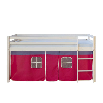 Homestyle4u Kinder Hochbett 90x200 – weiss, Treppe, Pink