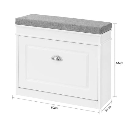 SoBuy FSR82-K-W Schuhbank mit Stauraum und Sitzkissen - Weiss
