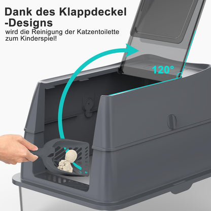 FURTIME XXL Katzenklo Edelstahl – geschlossen mit Deckel