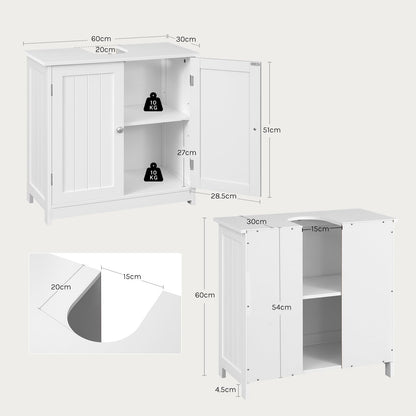 WOLTU Waschbeckenunterschrank mit 2 Türen, weiss, MDF, 60x30x60 cm