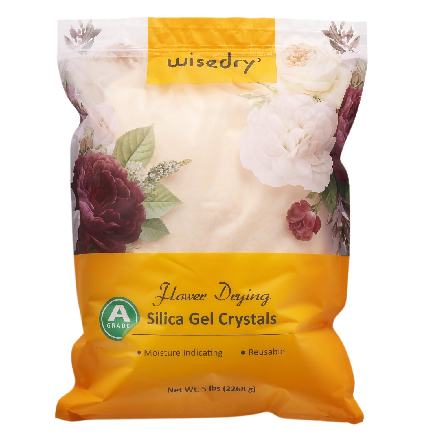 wisedry Silicagel zum Trocknen von Blumen, 2,2 kg, wiederverwendbar, feine Kristalle mit orangefarbenen Indikatorperlen