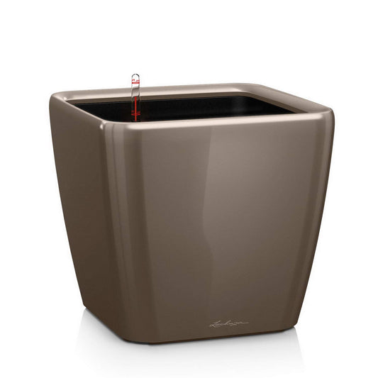 LECHUZA QUADRO Premium LS 43 Pflanzgefäss - taupe hochglanz. Quadratisches Pflanzgefäss in Hochglanz-Taupe zur Pflanzenkultivierung mit Bewässerungssystem.