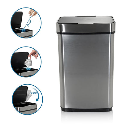 hjh OFFICE 830045 CLEAN IV Sensor Mülleimer 60L Edelstahl Silber