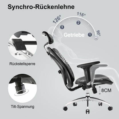SIHOO M57 ergonomischer Bürostuhl Chefsessel Schreibtischstuhl – Schwarz