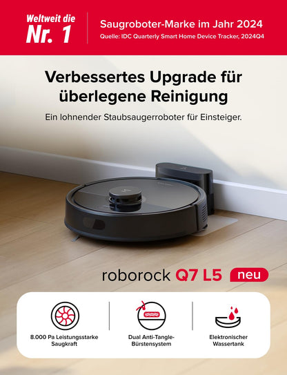 roborock Q7 L5 Saugroboter mit Wischfunktion, 8000 Pa, Schwarz