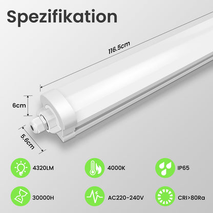ALUSSO LED Feuchtraumleuchte 117 cm 36W 4000K IP65, 2er-Set