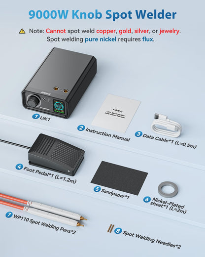 AWithZ UK1 Akku-Punktschweissgerät 9000W, 100 Stufen, Fusspedal