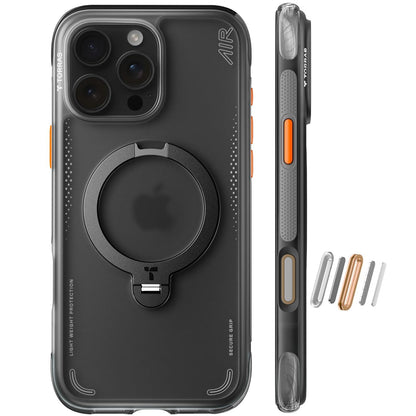 TORRAS Ostand Q3 Air Hülle für iPhone 16 Pro Max, MagSafe, Schwarz – mit 360°-Standring und matter Rückseite