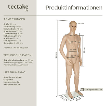 tectake® Schaufensterpuppe Herren beweglich mit Kopf