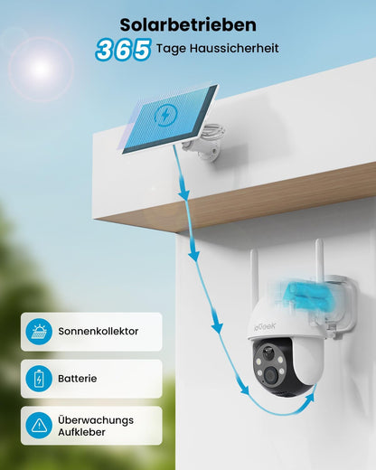ieGeek 2K Überwachungskamera Aussen Solar mit 360° PTZ und Akku