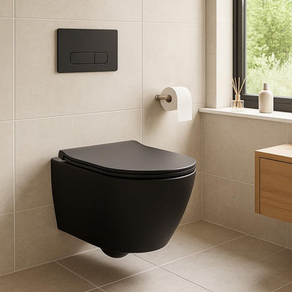 Wunderbad Drückerplatte Kompatibel mit Geberit Duofix Sigma/Delta/Basic, Betätigungsplatte für 2-Mengen-Spülung (Schwarz Matt)