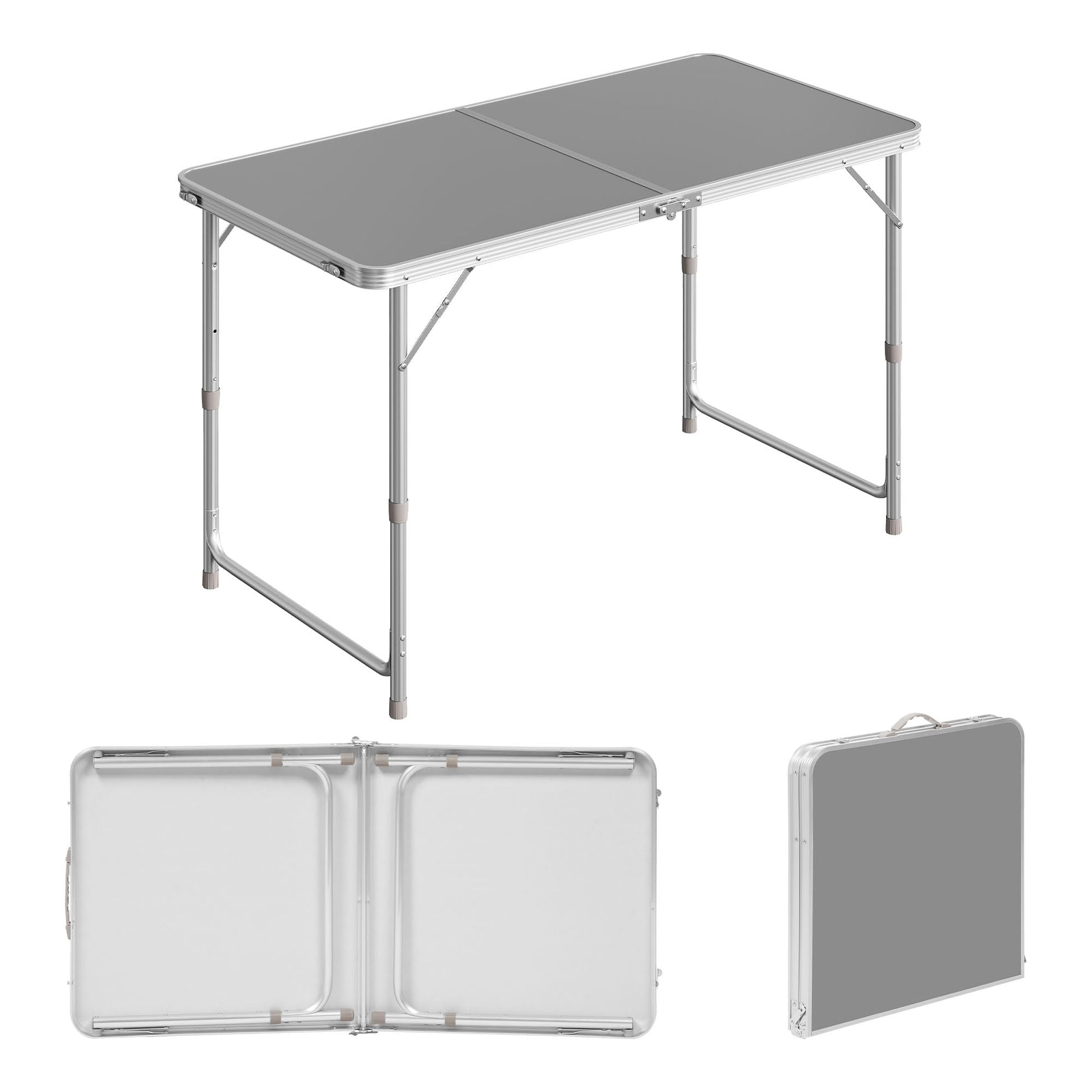 WOLTU Campingtisch Klapptisch 120 x 60 cm, höhenverstellbar, Grau – klappbar, mit Aluminiumgestell und MDF-Platte