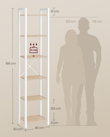 VASAGLE Bücherregal LLS101N01 mit 6 Ebenen, naturbeige-mattweiss