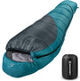 Bessport Mumienschlafsack Winter, ultraleicht mit kleinem Packmass – Mumienform mit Kapuze und Zwei-Wege-Reissverschluss