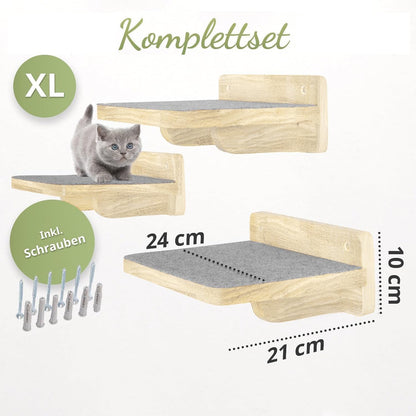 WOOWOOD Kletterwand für Katzen, 3er-Set Katzentreppe Wand, Naturhell