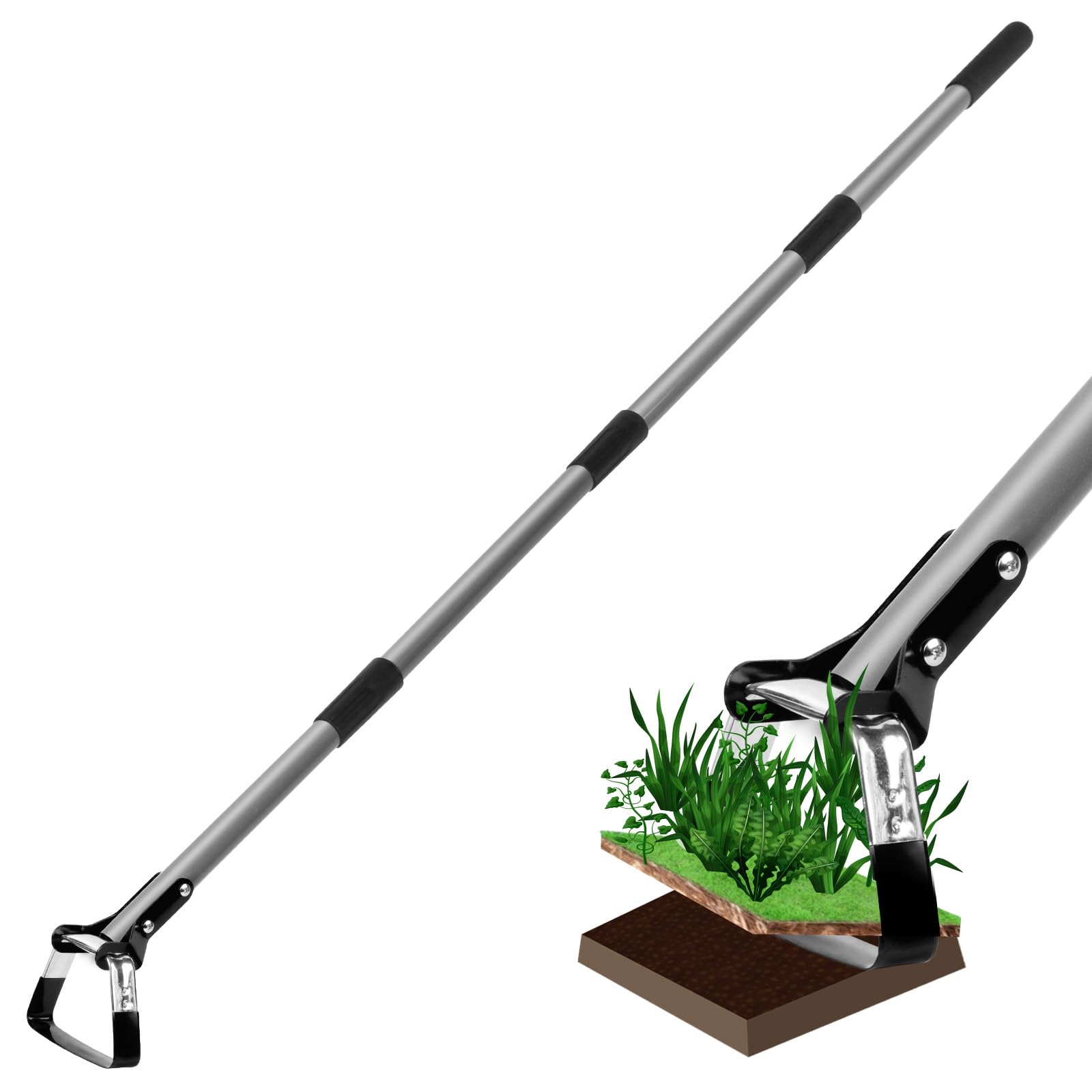 Walensee Steigbügelhacke PH-002JJN Gartenhacke mit verstellbarem Stiel, dreieckiger Edelstahlkopf und Gummigriff
