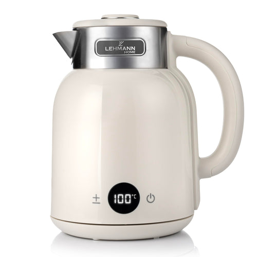LEHMANN Wasserkocher LHOEK-1615, 1,5 L, Temperatureinstellung, Creme, LED-Display
