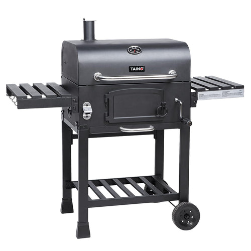 TAINO HERO XL Smoker Holzkohlegrill mit Temperaturanzeige, Grillwagen mit Rädern und klappbaren Seitentischen