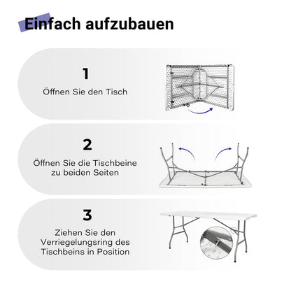 Byliable Klapptisch Falttisch – 180cm Kunststoff Weiss