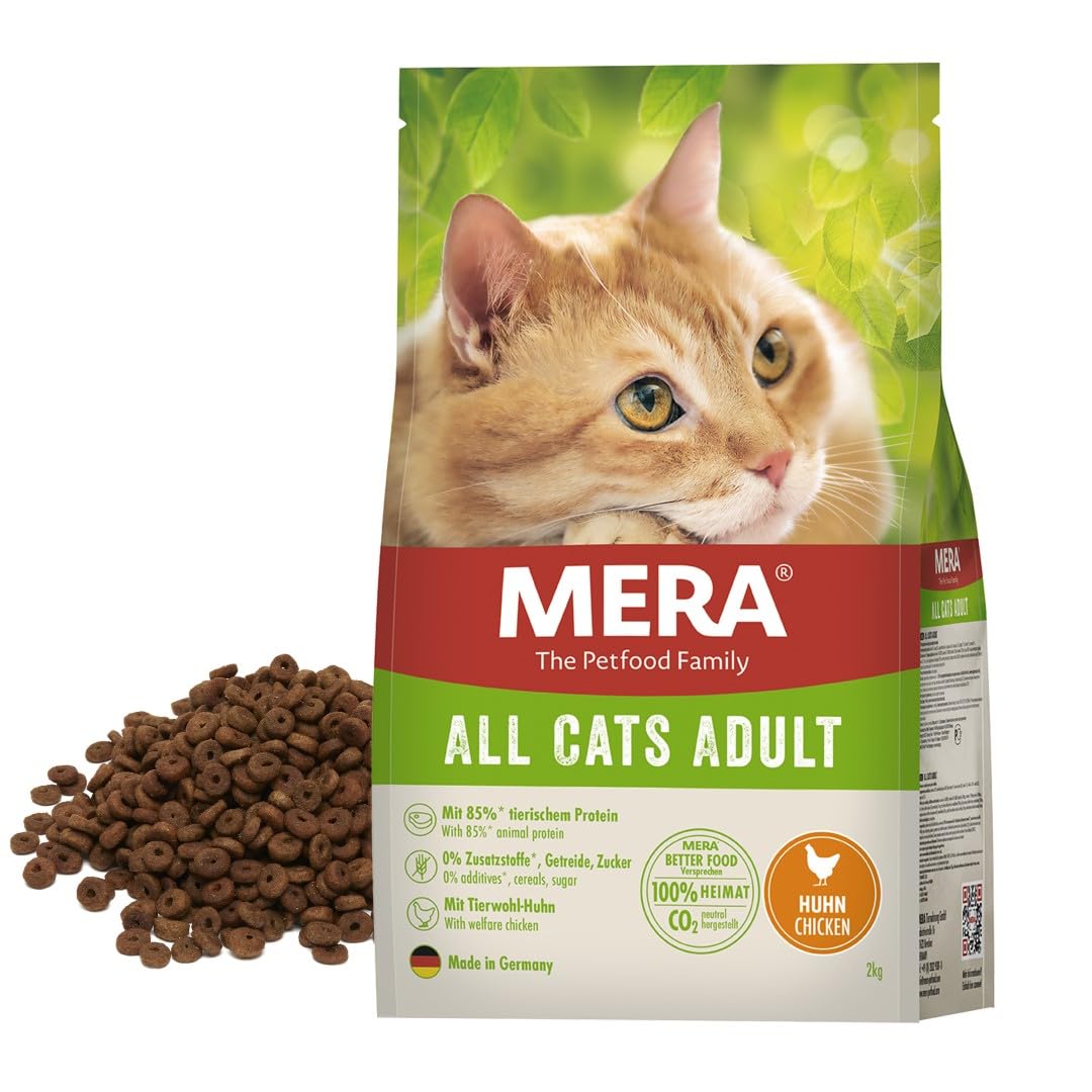 MERA Cats Huhn Trockenfutter Katze Getreidefrei - 10kg. Braune, runde Kroketten für die getreidefreie Vollernährung von Katzen.