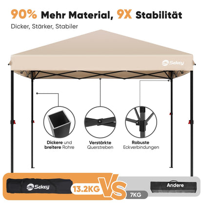Sekey Pop Up Pavillon 3x3 m mit Seitenwänden - Khaki