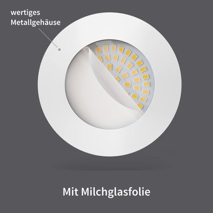 Scandinavian home 6er Set LED Einbaustrahler Warmweiss Weiss-Matt IP44