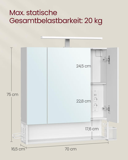 VASAGLE BBK126W01 Spiegelschrank mit LED – wolkenweiss