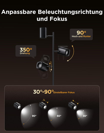 Govee 3-Flammen LED Stehleuchte RGBWW Fokus-Verstellbar Schwarz