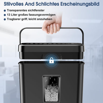 SINCHEREU Aktenvernichter Kreuzschnitt P-4, 6 Blatt, 13 L, schwarz