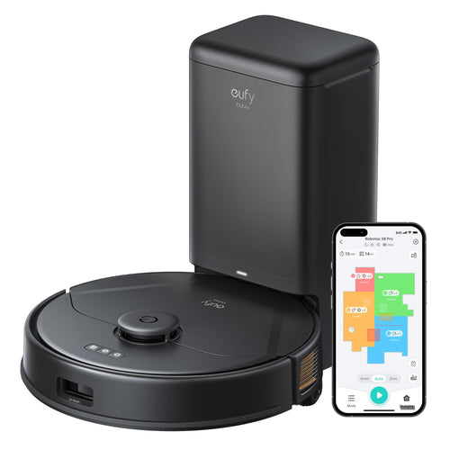 eufy X8 Pro Saugroboter mit Absaugstation & Wischfunktion: Runder Saugroboter saugt, wischt Böden und entleert sich an der Absaugstation.