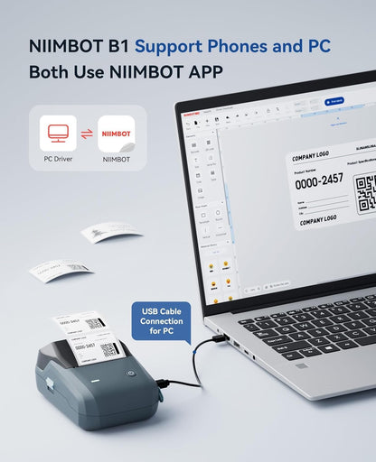 NIIMBOT B1 Bluetooth Etikettendrucker Set mit 3 Etikettenrollen, blau