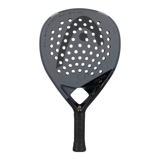 Head Speed PRO Padelschläger für fortgeschrittene Spieler. Schwarzer Schläger in Tropfenform mit grauer Schlagfläche zum Schlagen des Balls im Padelspiel.