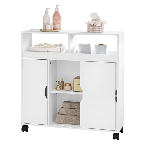 EUGAD Nischenschrank Rollwagen Badezimmerschrank – Weiss mit Schiebetüren. Schmaler, weißer Rollwagen mit Schiebetüren zur Raumnutzung in Badnischen.