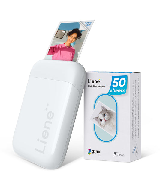 Liene Pearl K100 Mini Fotodrucker 5x7,6cm – 50 Blatt Zink-Papier. Kompakter, weißer Drucker für Sofortfotos im Format 5x7,6cm.