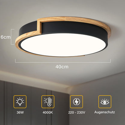 Vikaey LED Deckenleuchte Schwarz 40cm Holz 36W 4000K