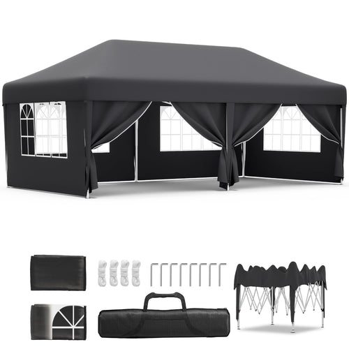 JUMMICO Faltpavillon 3x6m Partyzelt – Grau, 6 Seitenwände
