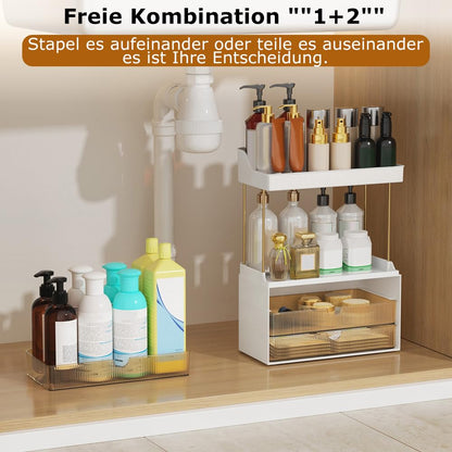 OrderlyGo Makeup Organizer Upgrade – 2 Etagen 3 Schubladen Bernstein