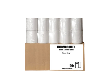 BRASQ Thermorollen 80 x 80 x 12 mm, Kassenrollen BPA-frei, 50 Stück