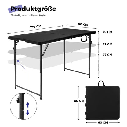 Byliable Klapptisch Outdoor-Tisch 120cm Höhenverstellbar – Schwarz
