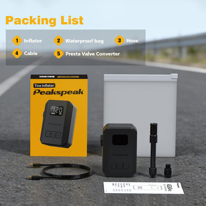 Peakspeak AS260PRO Elektrische Mini-Fahrradpumpe mit Manometer
