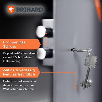 Brihard Familien Safe Tresor – 25x35x25 cm Doppelbartschloss