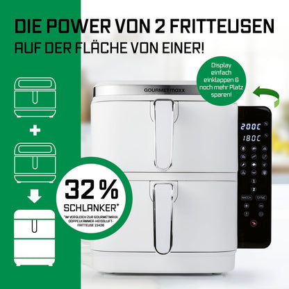 GOURMETmaxx FryUp vertikale Doppelkammer-Heissluftfritteuse 10L