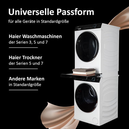 Haier Zwischenbaurahmen für WM/Trockner – Universal, Weiss mit Ausziehboden